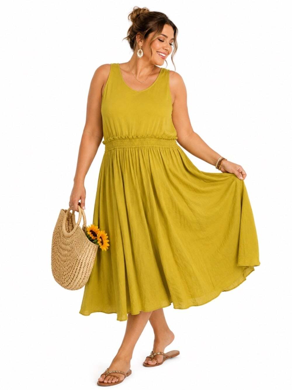 Reitmans Yellow Midi Dress XXL Sleeveless A Line Flowy Plus Size Dress
